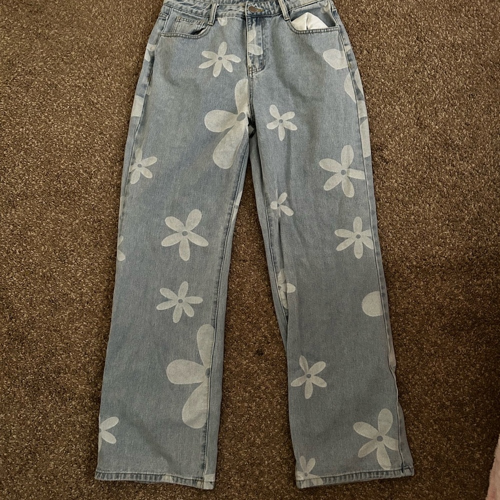 Floral Patterned Blue Jeans